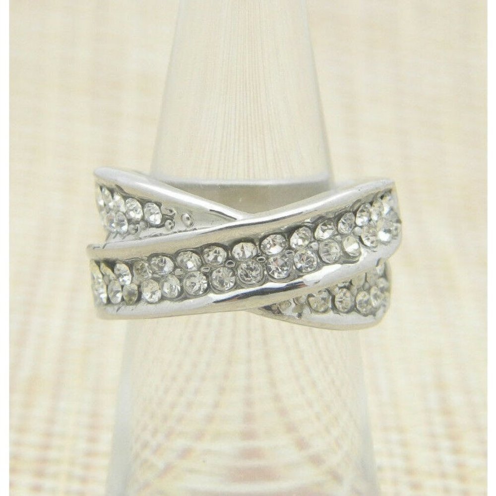 Clear Rhinestone Silver Tone Fashion Ring Size 5.7